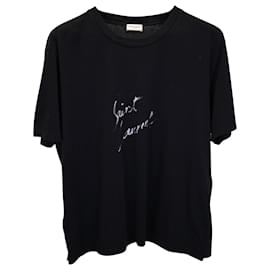 Saint Laurent-Saint Laurent Signature Logo Print T-shirt in Black Cotton-Black