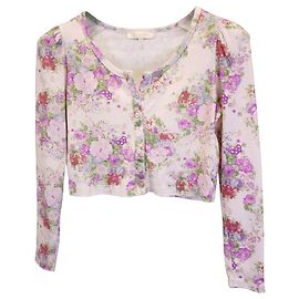 Suéter cardigã floral recortado LoveShackFancy Jonah em algodão bege estampado Outro