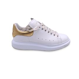 Alexander Mcqueen-White Gold Lace Up Sneakers Shoes Size 40-White