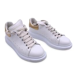 Alexander Mcqueen-White Gold Lace Up Sneakers Shoes Size 40-White