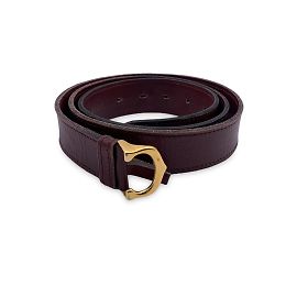 Cartier Cinturón de cuero burdeos vintage con hebilla de metal dorado Burdeos