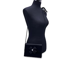 Yves Saint Laurent-Vintage Black Satin Clutch Bag Embellished Bow-Black