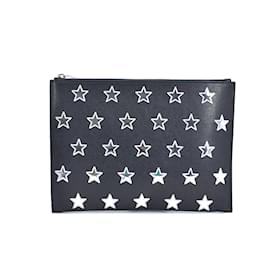 Yves Saint Laurent-Bolso Clutch De Piel Con Parche De Estrellas-Negro
