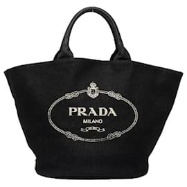 Prada-Canapa-Logo-Einkaufstasche 1BG163-Schwarz