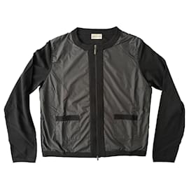 Moncler-Black merinos wool zip cardigan-Black