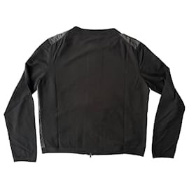 Moncler-Cardigan con zip in lana merinos nera-Nero