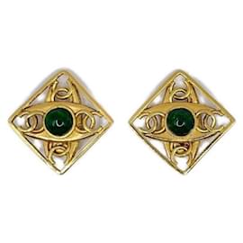 Chanel-***CHANEL  vintage diamond stone earrings-Green