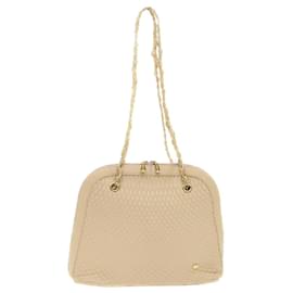 Bally-BALLY Chain Shoulder Bag Leather Beige Auth bs6384-Beige