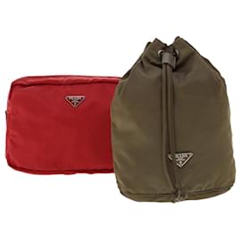 Prada-Prada pouch nylon 2Set Khaki Red Auth bs6416-Red,Khaki