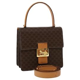Céline-CELINE Macadam Canvas Hand Bag PVC Leather 2way Brown Auth 46306-Brown