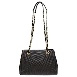 Bally-BALLY Sac à bandoulière en chaîne Peau d'agneau Noir Auth am4623-Noir