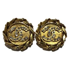 *** CHANEL Strass aqui marca brincos redondos de corrente Dourado