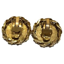 Chanel-***CHANEL  Rhinestone here mark chain round earrings-Golden