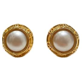 Chanel-*** CHANEL perla falsa aquí marca pendientes-Blanco,Dorado