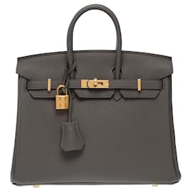 Hermès-HERMES BIRKIN BAG 25 in Gray Leather - 101274-Grey