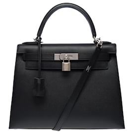 Hermès-Hermes Kelly bag 28 in black leather - 101273-Black