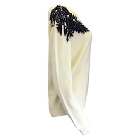Prabal Gurung-Prabal Gurung Ivory / Black Sequin Embellished Long Sleeved Cashmere Knit Pullover Sweater-Cream