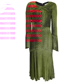 Prabal Gurung-Prabal Gurung Red / Black Velvet Burnout Long Sleeved Midi Dress-Red