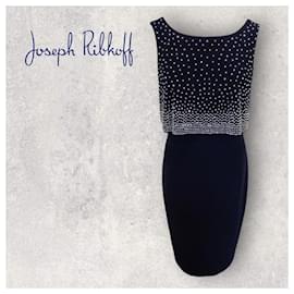 Joseph Ribkoff-Vestido e jaqueta feminino Joseph Ribkoff azul marinho prateado com sobreposição de contas 12-Prata,Azul marinho