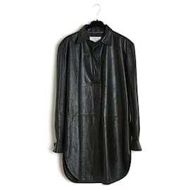 Maison Martin Margiela-Tunica abito camicia in pelle nera FR38-Nero