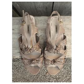 Miu Miu Leather and Python Sandals Beige 38 Beige
