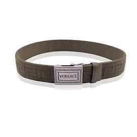Versace Grünes Segeltuch mit griechischem Muster, verstellbare Unisex-Gürtelgröße 80/32 Grün