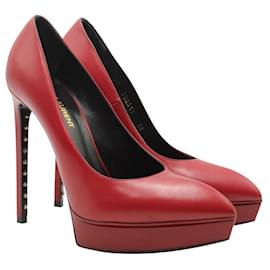 Saint Laurent-Red Pointed Toes Platform Heels With Studs-Red