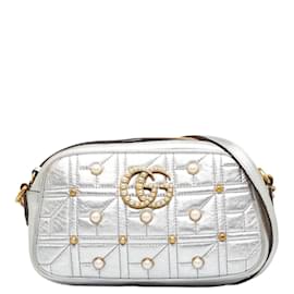 Gucci-GG Marmont Studded Crossbody Bag 447632-Silvery