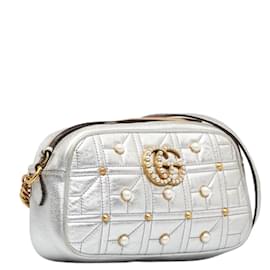 Gucci-GG Marmont Studded Crossbody Bag 447632-Silvery