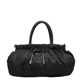 Prada-Prada Tessuto Bow Handbag Canvas Handbag BN1631 in Fair condition-Black