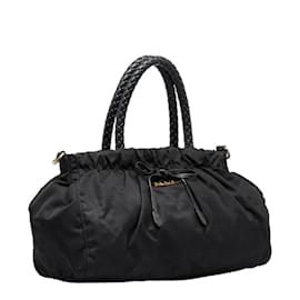 Prada-Prada Tessuto Bow Handbag Canvas Handbag BN1631 in Fair condition-Black