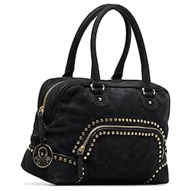 Fendi-Fendi Sac à main en cuir clouté noir-Noir