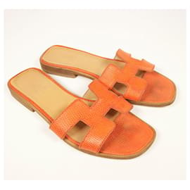 Hermès-Incredibili sandali Hermes Oran in lucertola-Arancione
