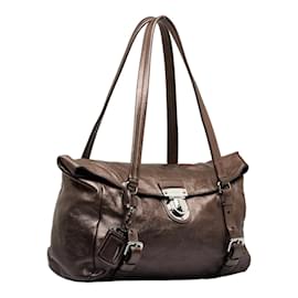 Prada-Prada Vitello Lux Foldover Handbag Leather Handbag BR3901 in Good condition-Brown