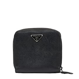 Prada-Saffiano Leather Zip Around Short Wallet M521x-Black