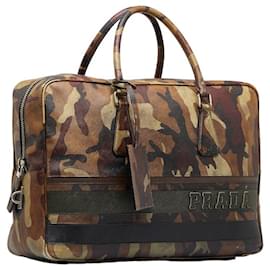 Prada-Sac d'affaires en cuir Saffiano imprimé camouflage VS0088-Marron