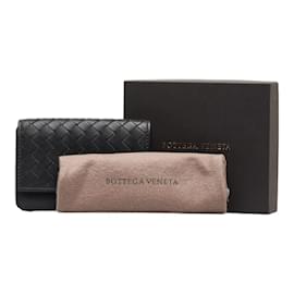 Bottega Veneta-Porta-cartões com aba de couro Intrecciato-Preto