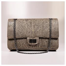 Chanel-Incrível bolsa Chanel Jumbo forrada Flap Natural Lizard-Multicor
