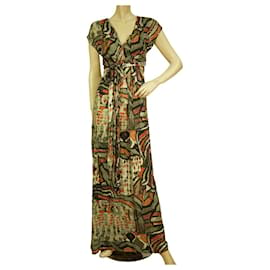Autre Marque-Devotion Mehrfarbiges Tribal-Kurzarm-Maxi-Sommerkleid mit Gürtel, Größe S-Mehrfarben