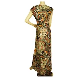 Autre Marque-Devotion Vestido largo de verano largo con cinturón y manga corta tribal multicolor talla S-Multicolor