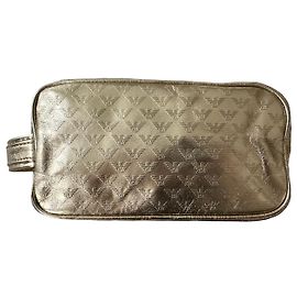 Emporio Armani Laminated leather beauty case pouch Golden