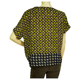 Kenzo-Kenzo Geometric Yellow Gray Blue Short Sleeves Blouse Top w. Pocket size 38-Multiple colors