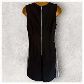 Calvin Klein-Calvin Klein Black White Sleeveless Bodycon Stretch Dress UK 12 US 8 EU 40-Black,White