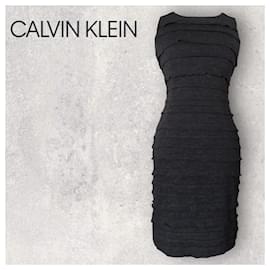 Calvin Klein-Abito Calvin Klein grigio in jersey senza maniche aderente con volant 12 US 8 Unione Europea 40 BNWT-Grigio