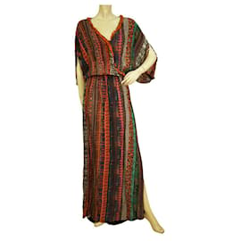 Autre Marque-Milla Vestido largo de viscosa de verano con estampado étnico multicolor Maxi Kaftan talla S/METRO-Multicolor