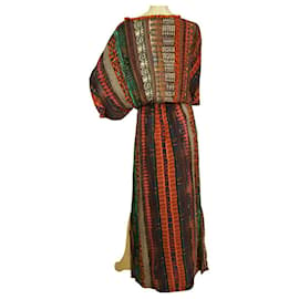 Autre Marque-Milla Maxi-Kaftan mit mehrfarbigem Ethno-Print, langes Sommerkleid aus Viskose, Größe S/M-Mehrfarben