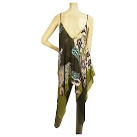 Roberto Cavalli-Roberto Cavalli Multicolor Floral Silk Long Asymmetric Cami Sleeveless Top 40-Multiple colors