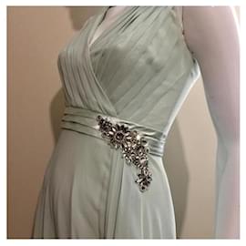 Jenny Packham-Chiffon evening gown with crystal embellishment-Light green