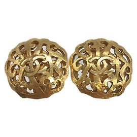 ***CHANEL [OLD] Boucles d'oreilles Coco Mark vintage Doré
