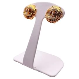 Chanel-***CHANEL  shell motif rhinestone earrings-Golden